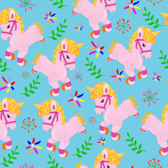 children's seamless pattern with pink unicorns