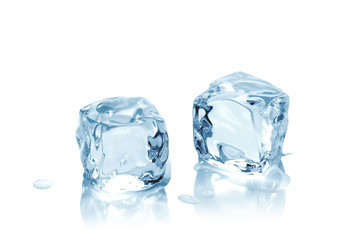 Fototapeta premium Melted clear ice cubes isolated on white background 