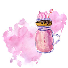 watercolor milkshake with donut