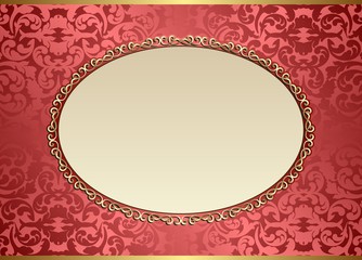 red background with vintage pattern and decorative frame