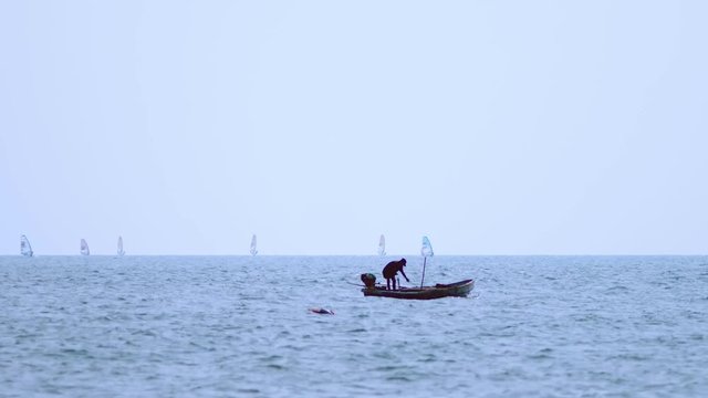 Sailing Boats on the horizon. seascape. sea sports