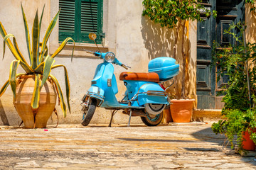 Beautiful island of Corfu and old houses in the charming little streets  ( Kerkyra )