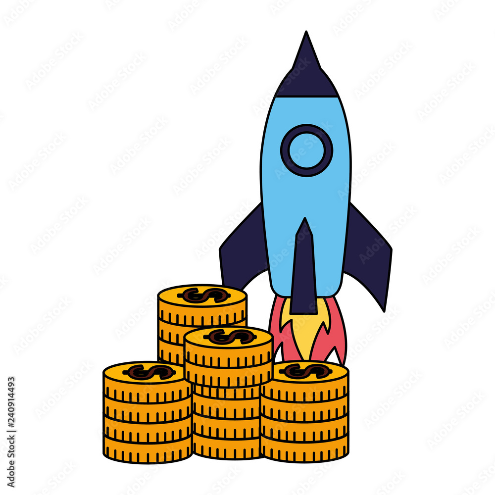 Wall mural business rocket stack coins money