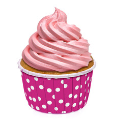 Cupcakes with whip strawberry cream icing isolated on white background