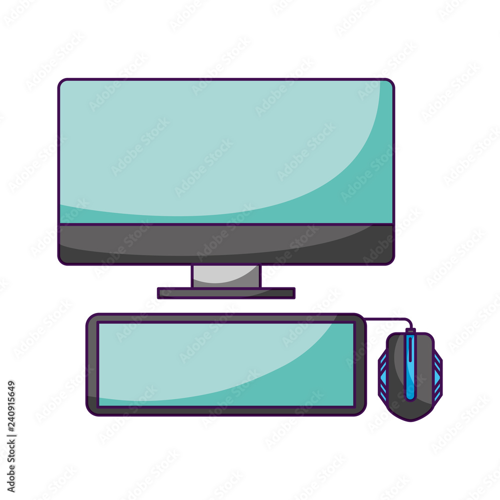 Poster computer keyboard and mouse white background