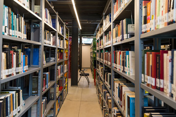 library concept for university or school. books ,table ,chair in the library.