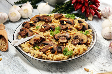 risotto with mushrooms, fresh herbs and parmesan cheese