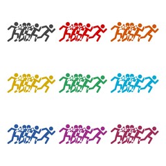 Running people icon and silhouette, sport and activity background logo, color set