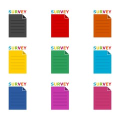Survey icon or logo, Survey clipboard. Survey document , color set