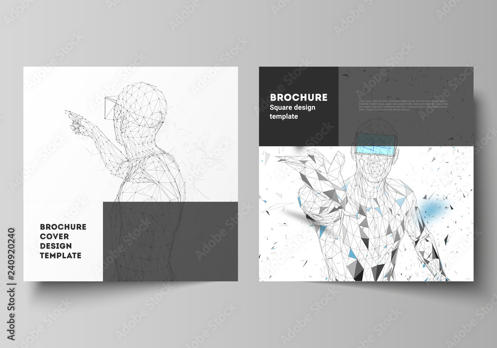 Poster minimal vector illustration of editable layout of two square format covers design templates for broc