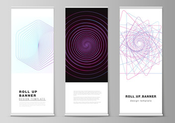 The vector illustration of the editable layout of roll up banner stands, vertical flyers, flags design business templates. Random chaotic lines that creat real shapes. Chaos pattern, abstract texture