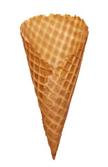 Empty wafer or waffle ice cream cone isolated on white background