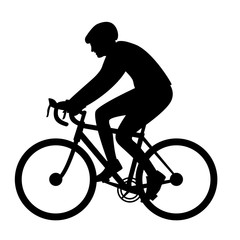cyclist in a helmet , vector illustration , profile black silhouette