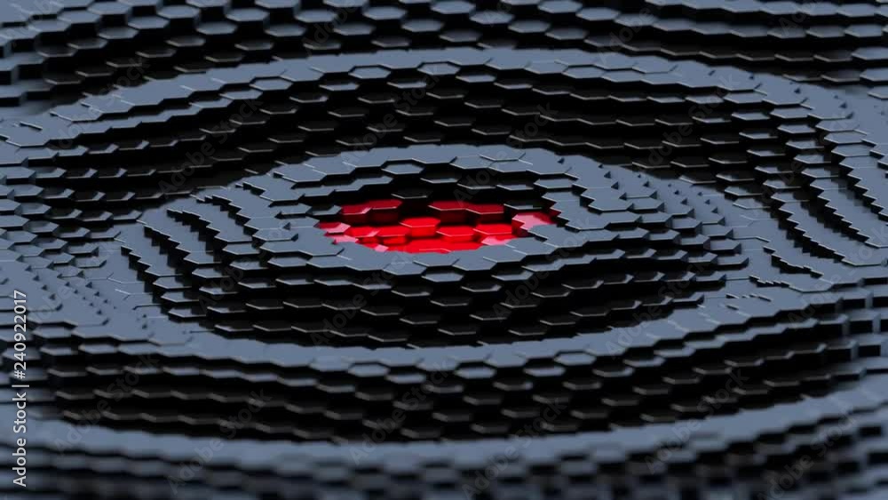 Aufkleber black hexagonal array with red center animation loop