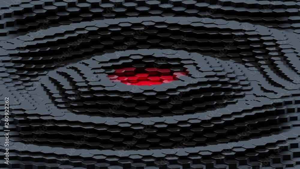Aufkleber black hexagonal array with red center animation loop