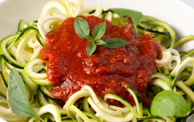 Zucchini Pasta with Tomato Sauce and Basil