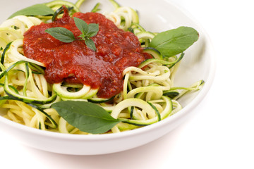 Zucchini Pasta with Tomato Sauce and Basil