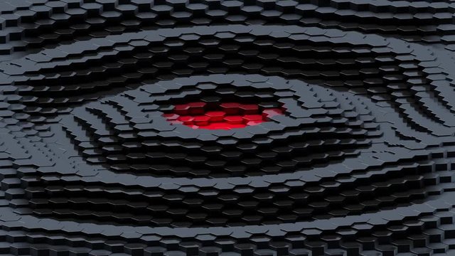 Black Hexagonal Array with Red Center Animation Loop