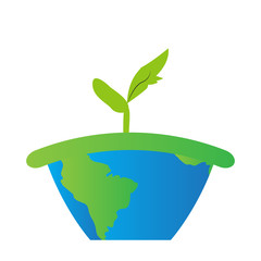 Plant on a flower pot with an Earth map. Earth day. Vector illustration design