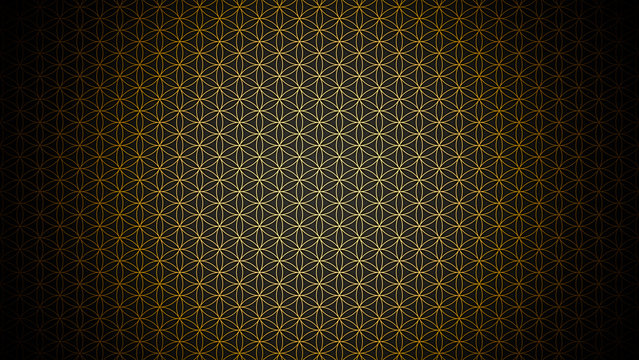 3D Illustration - genesis pattern - the flower of life gold black