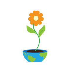 Flower on a flower pot with an Earth map. Earth day. Vector illustration design