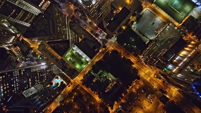 North Carolina Charlotte Aerial v51 Vertical cityscape view flying through downtown at night 10/17