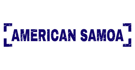 AMERICAN SAMOA tag seal print with distress texture. Text tag is placed inside corners. Blue vector rubber print of AMERICAN SAMOA with retro texture.