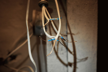 Fototapeta na wymiar installation of new electrical wiring in the house