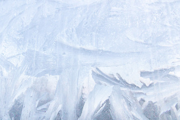 Frosty patterns on a frozen ice box in the early morning