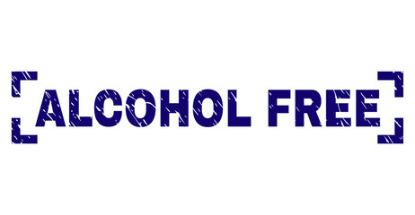 ALCOHOL FREE text seal print with distress texture. Text caption is placed inside corners. Blue vector rubber print of ALCOHOL FREE with retro texture.