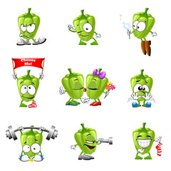 vector set of cute pepper smiles cartoon