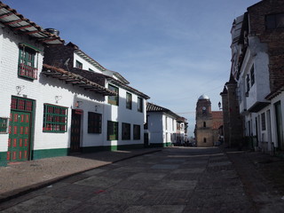 The Basilica of Mongui in the central plaza, Boyaca, Colombia