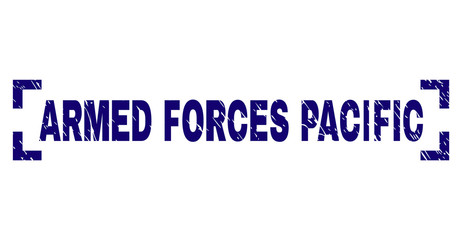 ARMED FORCES PACIFIC title seal print with grunge texture. Text tag is placed between corners. Blue vector rubber print of ARMED FORCES PACIFIC with grunge texture.