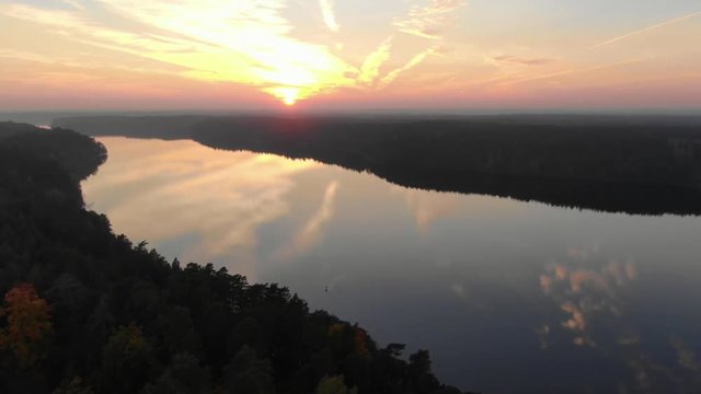 Mazury- zach&oacute;d słońca- widok z lotu ptaka