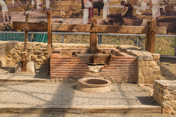 Byala, Varna Province/Bulgaria. The ancient tradition of grape processing. The squeezer is used to...