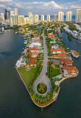 Aerial vertical panorama Sunny Isles Beach Atlantic Isle upscale luxury neighborhood