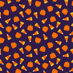 Candy Corn and Pumpkin Seamless Pattern - Festive Halloween candy corn and pumpkin design