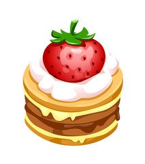 vector illustration of biscuit cake with strawberries and cream