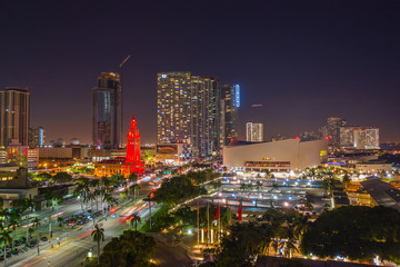 Fototapeta na wymiar Aerial long exposure night photo Downtown Miami Florida USA