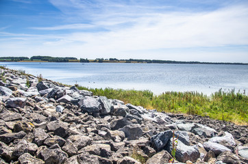 landscape with lake and blue sky