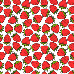 Strawberry sweet red berry Seamless pattern. Design surface texture. Hand drawn Vector illustration isolated on white