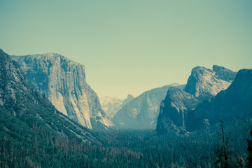 Landscape scene from Yosemite National Park in California with vintage retro tone