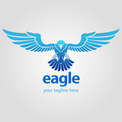Vector illustration, the blue eagle flies its wings for the mascot or company logo.