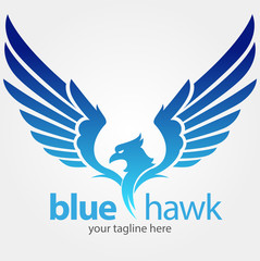 Vector abstract, blue hawk symbol or logo
