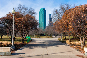 Walkway in Grant Park Chicago with a View of Buildings