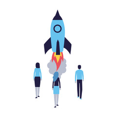 businesspeople rocket launching startup