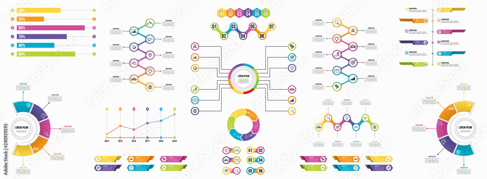 Poster set of infographics elements data visualization template design vector editable