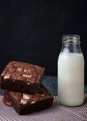Brownies with a bottle of milk