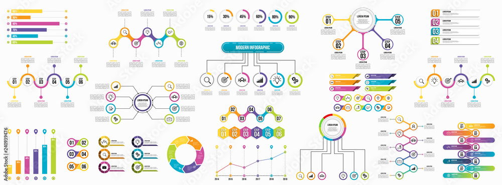 Poster set of infographics elements data visualization template design vector editable