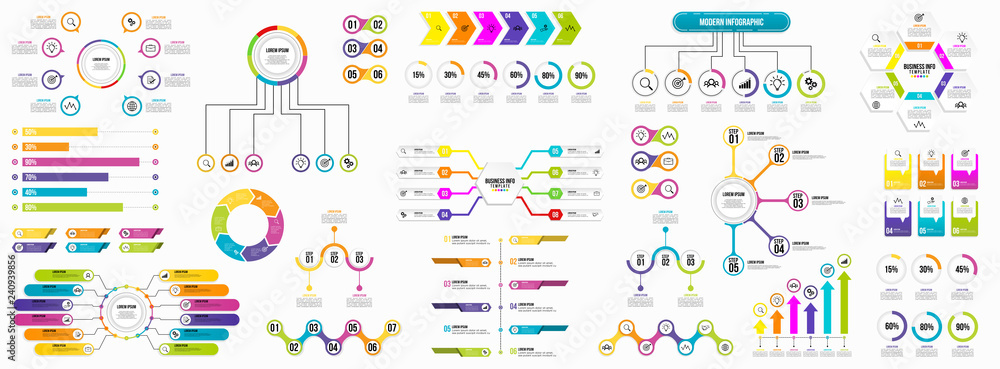Poster set of infographics elements data visualization template design vector editable